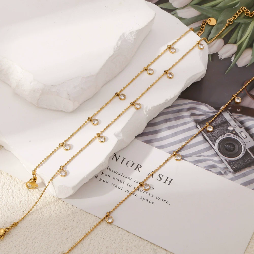 Jewelry Zircon Pendant Necklace And Bracelet Geometric Design Electroplated - Image 4