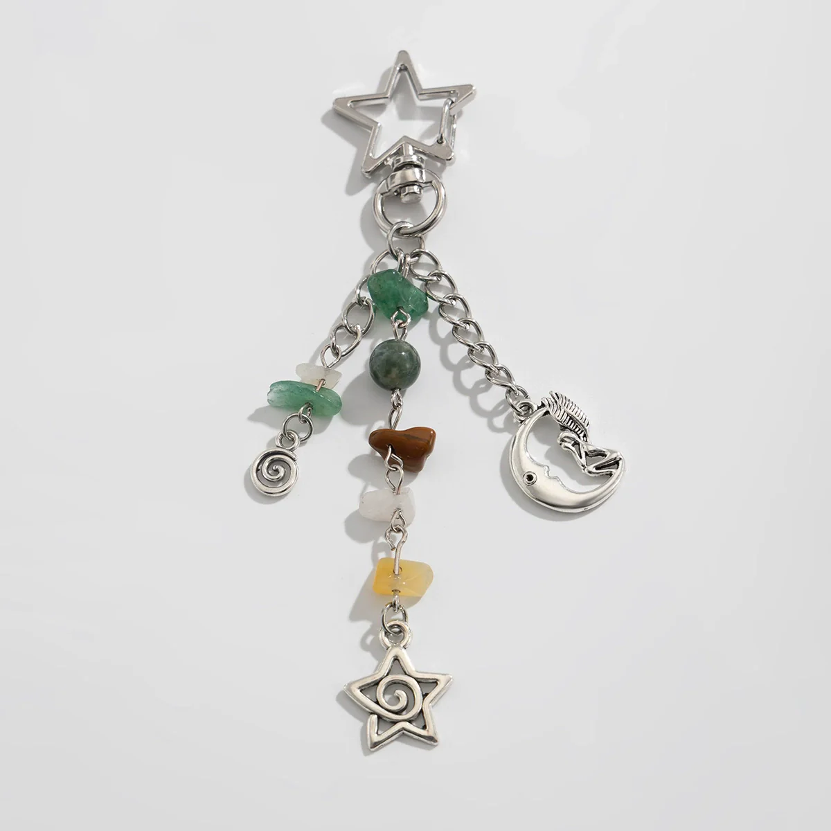 Key Chain Pendant Alloy Gravel Glass Beads Geometric Star Moon Electroplating Pastoral Style - Image 7
