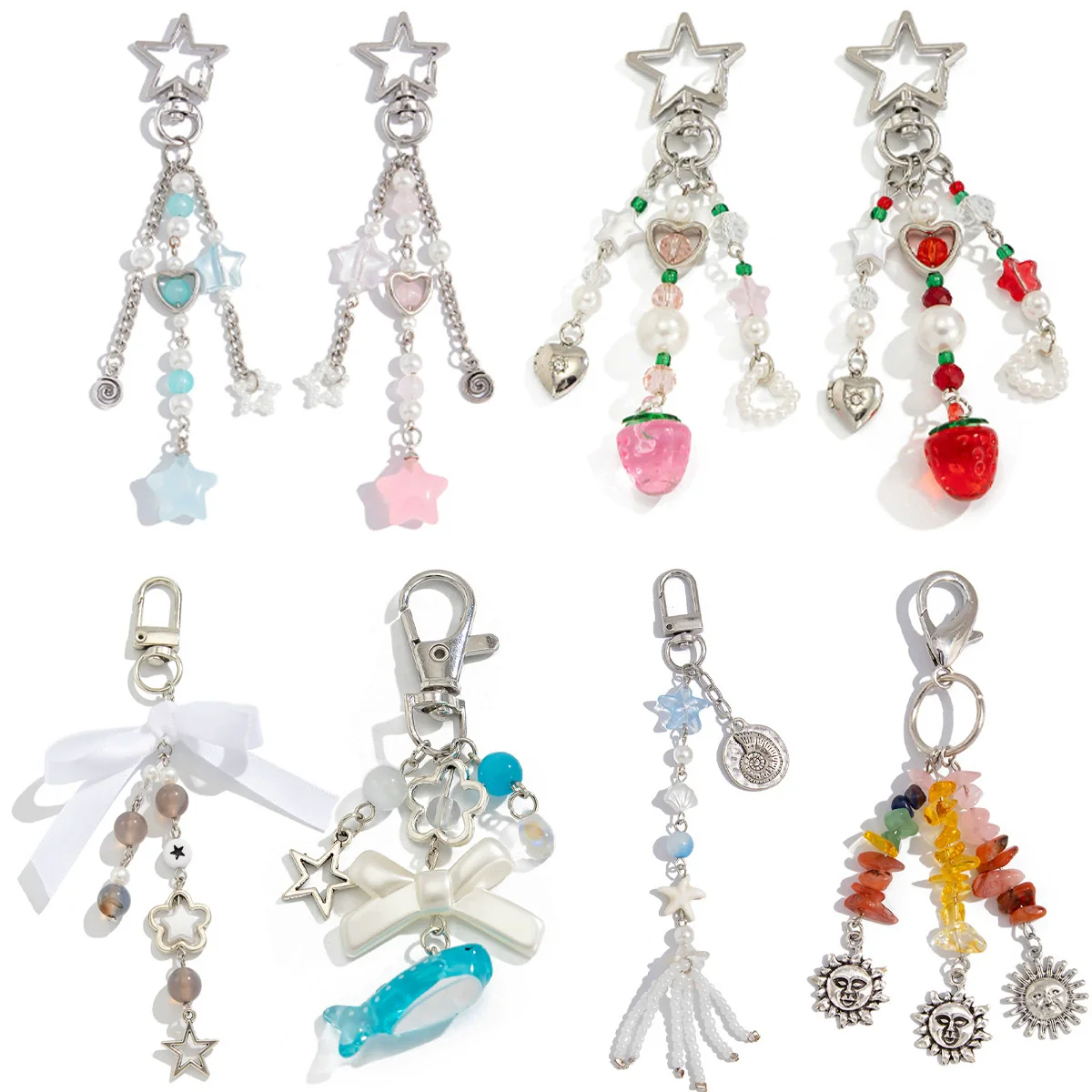 Key Pendant Alloy Acrylic Imitation Pearl Fruit Pattern Semimanual Strawberry Bow Fivepointed Star Design