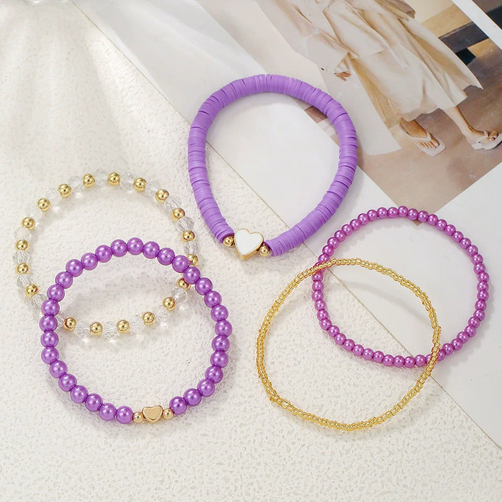 Kids' Bracelet Set Alloy Glass Polymer Clay Pearl Geometric Handmade - Image 2