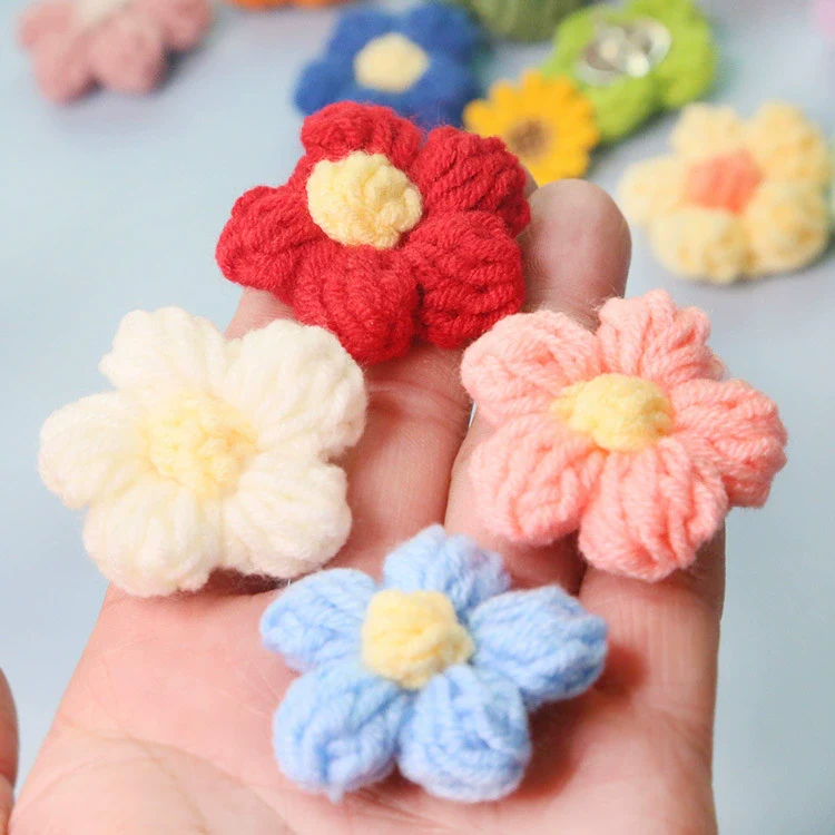 Knitting Cotton And Linen Wool Puff Flower Brooch Couple Style For Sweater Bag Accessories - Image 2