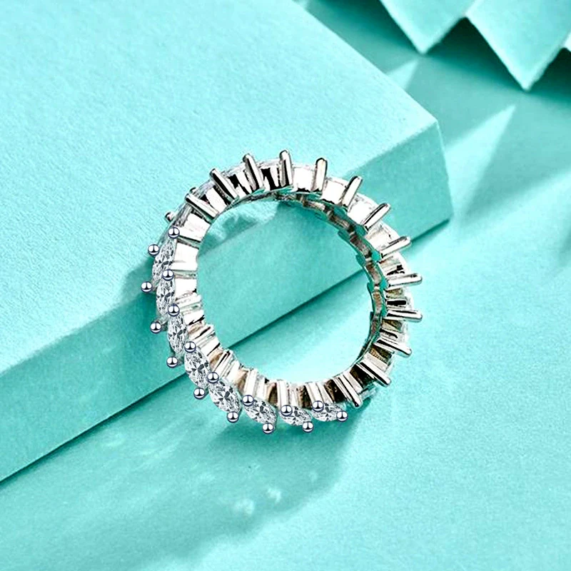 Ladies 925 Sterling Silver Horse Eye Zircon Diamond Ring Light Luxury Geometric Style - Image 2