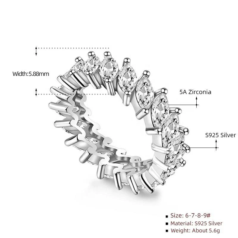 Ladies 925 Sterling Silver Horse Eye Zircon Diamond Ring Light Luxury Geometric Style - Image 3