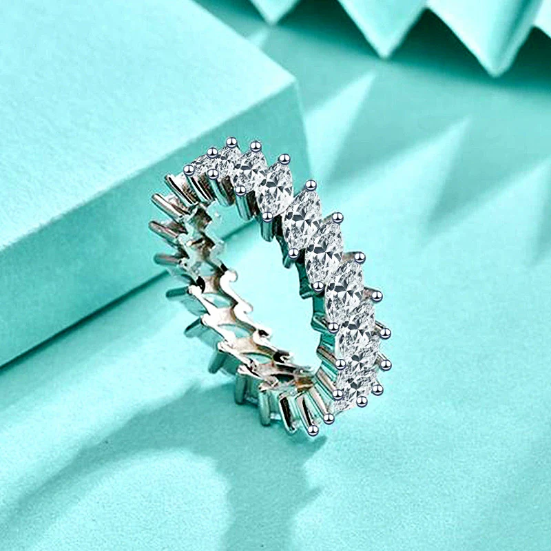 Ladies 925 Sterling Silver Horse Eye Zircon Diamond Ring Light Luxury Geometric Style - Image 4