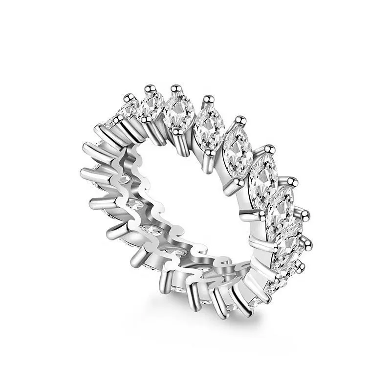 Ladies 925 Sterling Silver Horse Eye Zircon Diamond Ring Light Luxury Geometric Style - Image 5