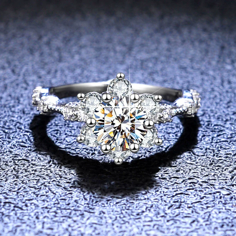 Ladies 925 Sterling Silver Sunflower Ring With Moissanite And Classic Sixclaw Design - Image 2