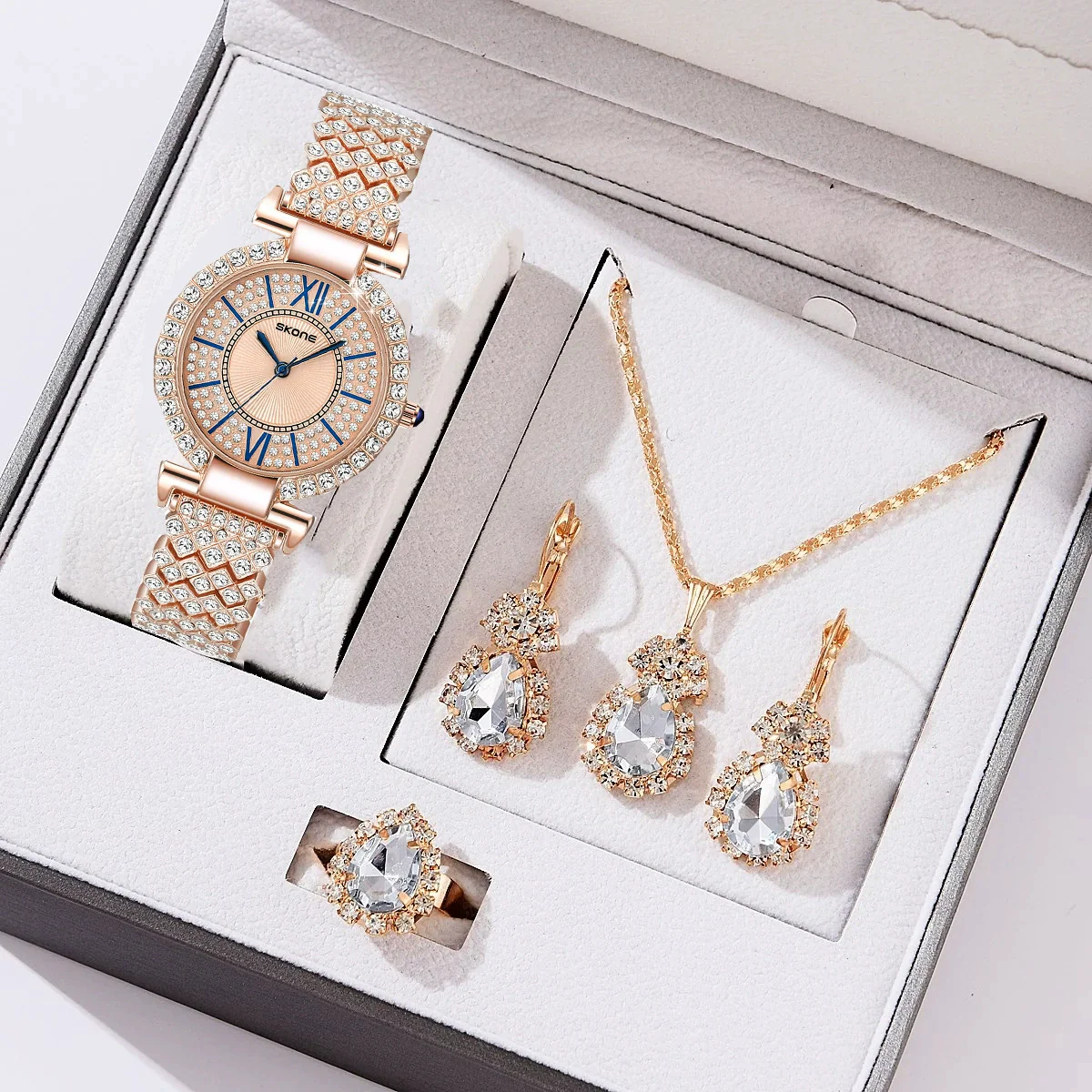 Ladies Alloy Case Imitation Leather Strap Round Dial Diamond Watch - Image 12