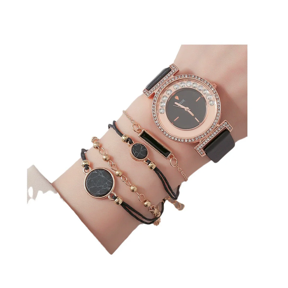 Ladies Alloy Case Imitation Leather Strap Round Dial Diamond Watch - Image 4