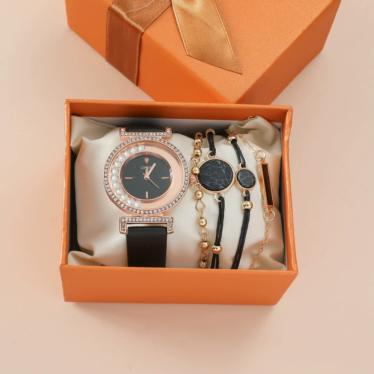 Ladies Alloy Case Imitation Leather Strap Round Dial Diamond Watch - Image 5