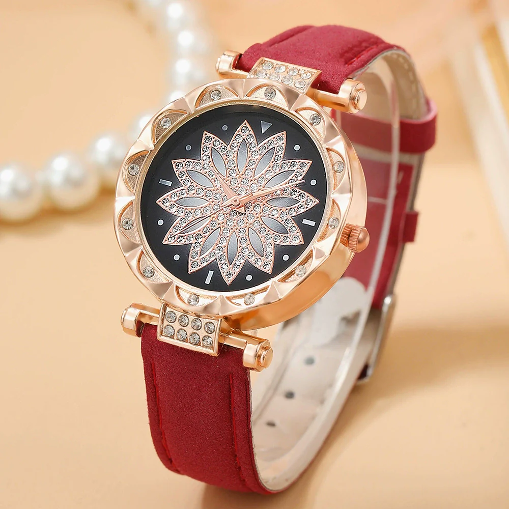 Ladies Alloy Case Stainless Steel Clasp Imitation Leather Strap Round Dial Pointer Quartz Watch - Image 10