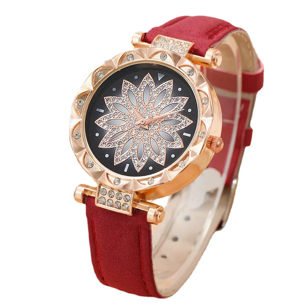 Ladies Alloy Case Stainless Steel Clasp Imitation Leather Strap Round Dial Pointer Quartz Watch - Image 5