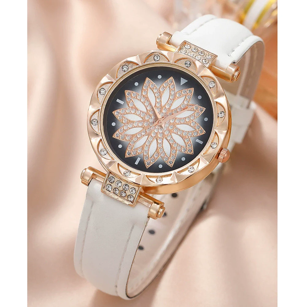 Ladies Alloy Case Stainless Steel Clasp Imitation Leather Strap Round Dial Pointer Quartz Watch - Image 7