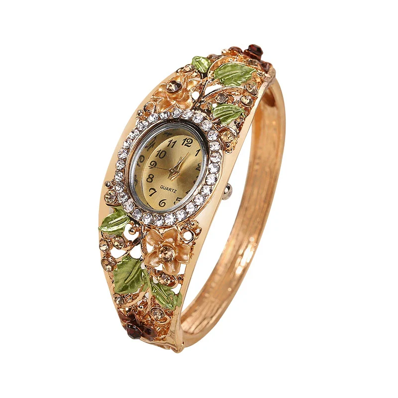 Ladies Alloy Cloisonn¨¦ Flowery Retro Palace Style Quartz Watch Bracelet With Oval Dial - Image 5