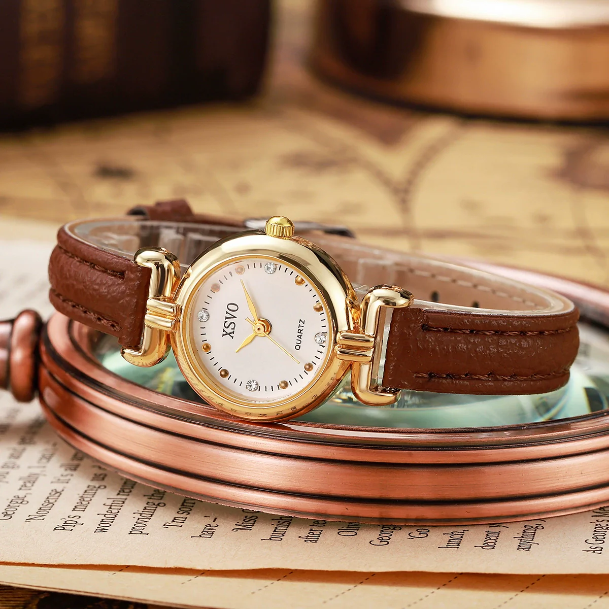 Ladies Alloy Imitation Leather Quartz Watch With Round Dial And Pin Buckle - Image 4