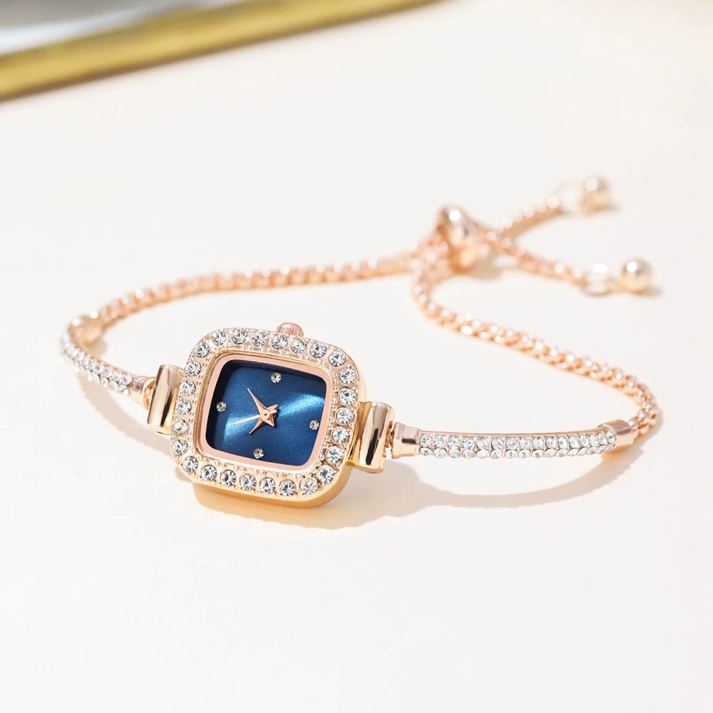 Ladies Alloy Rectangle Dial Bracelet Watch With Stainless Steel Buckle Leisure Style
