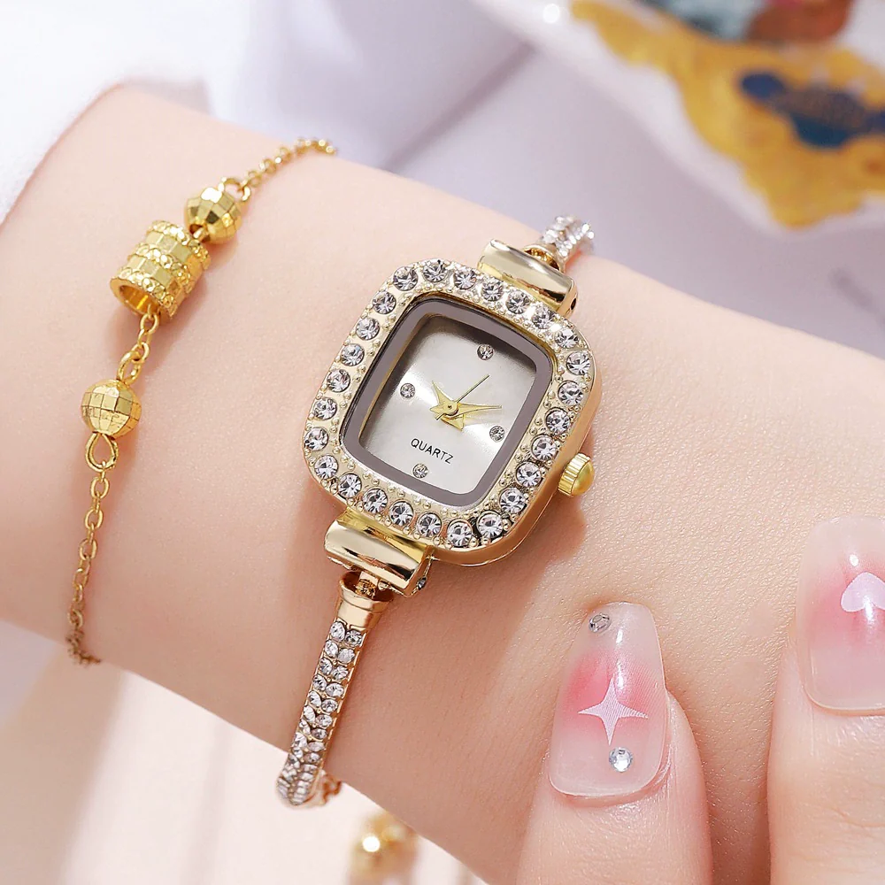Ladies Alloy Rectangle Dial Bracelet Watch With Stainless Steel Buckle Leisure Style - Image 2
