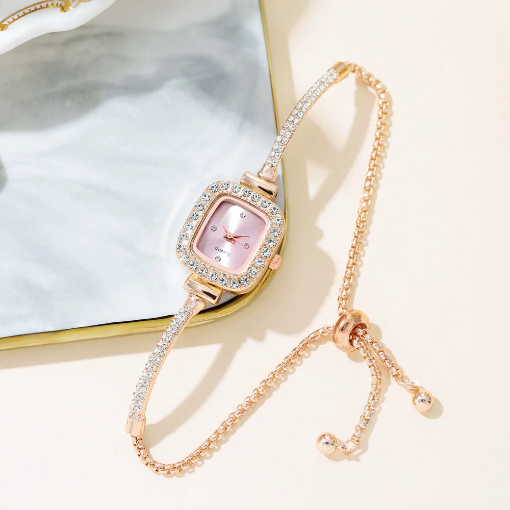 Ladies Alloy Rectangle Dial Bracelet Watch With Stainless Steel Buckle Leisure Style - Image 3