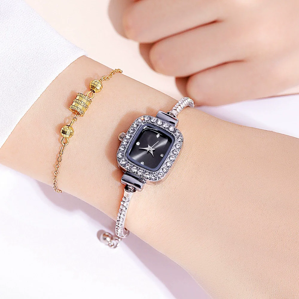 Ladies Alloy Rectangle Dial Bracelet Watch With Stainless Steel Buckle Leisure Style - Image 7