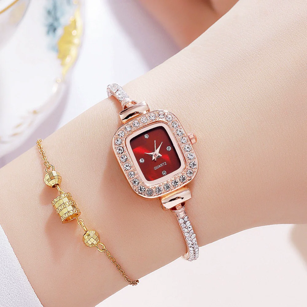 Ladies Alloy Rectangle Dial Bracelet Watch With Stainless Steel Buckle Leisure Style - Image 9
