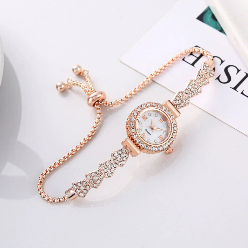 Ladies Alloy Round Quartz Watch With Diamond Fashionable Style And Pull Rope Buckle And Spiral Crown - Image 2