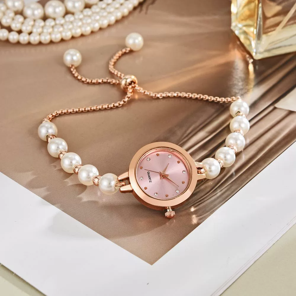Ladies Alloy Strap Round Dial Quartz Watch With Pearl Decor And Fashion Style - Image 4