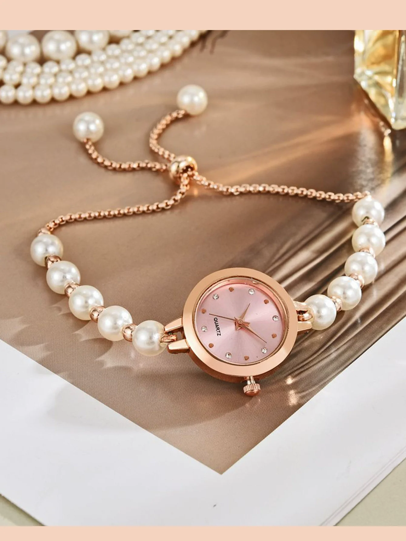 Ladies Alloy Strap Round Dial Quartz Watch With Pearl Decor And Fashion Style - Image 6