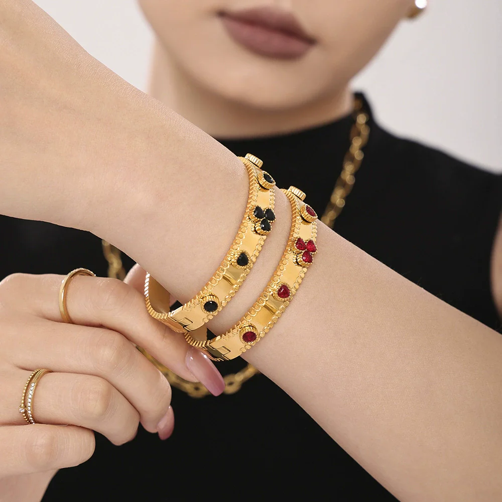 Ladies Bracelet Stainless Steel Zircon Glass Minimalist Geometric Electroplated