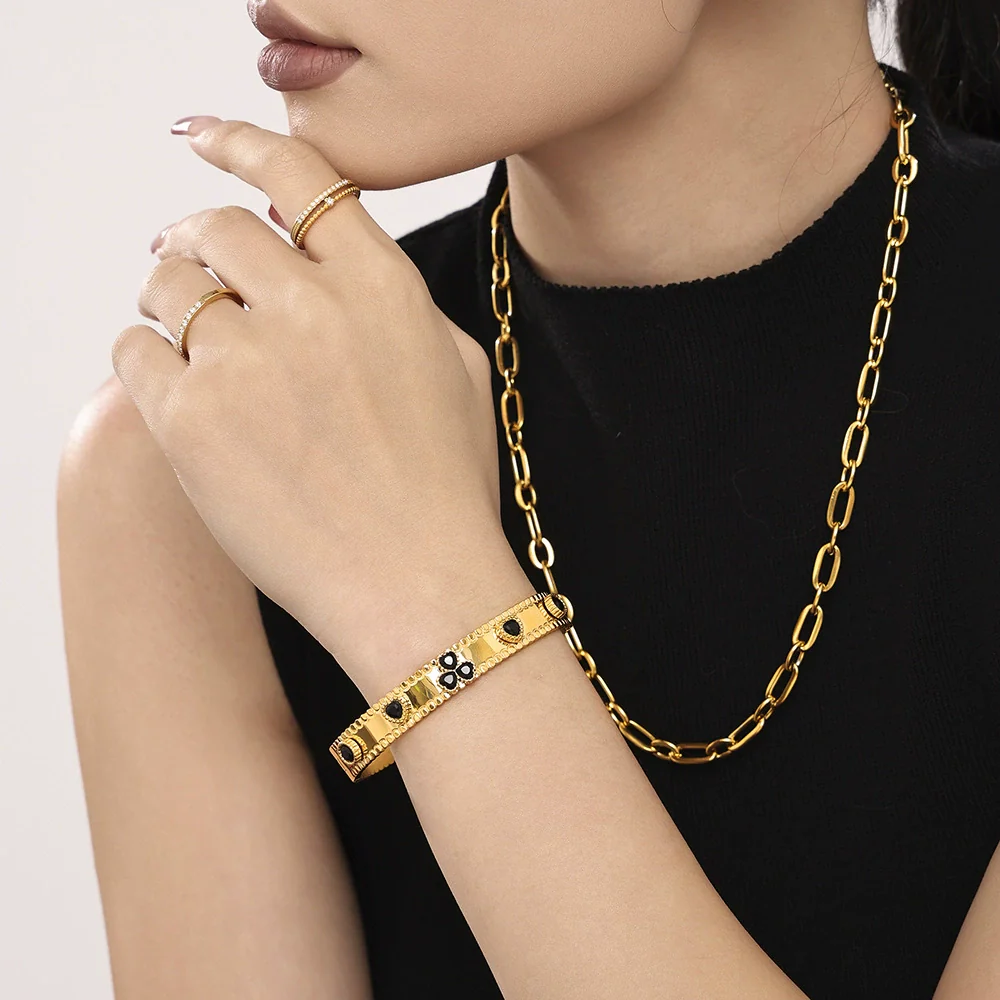 Ladies Bracelet Stainless Steel Zircon Glass Minimalist Geometric Electroplated - Image 2