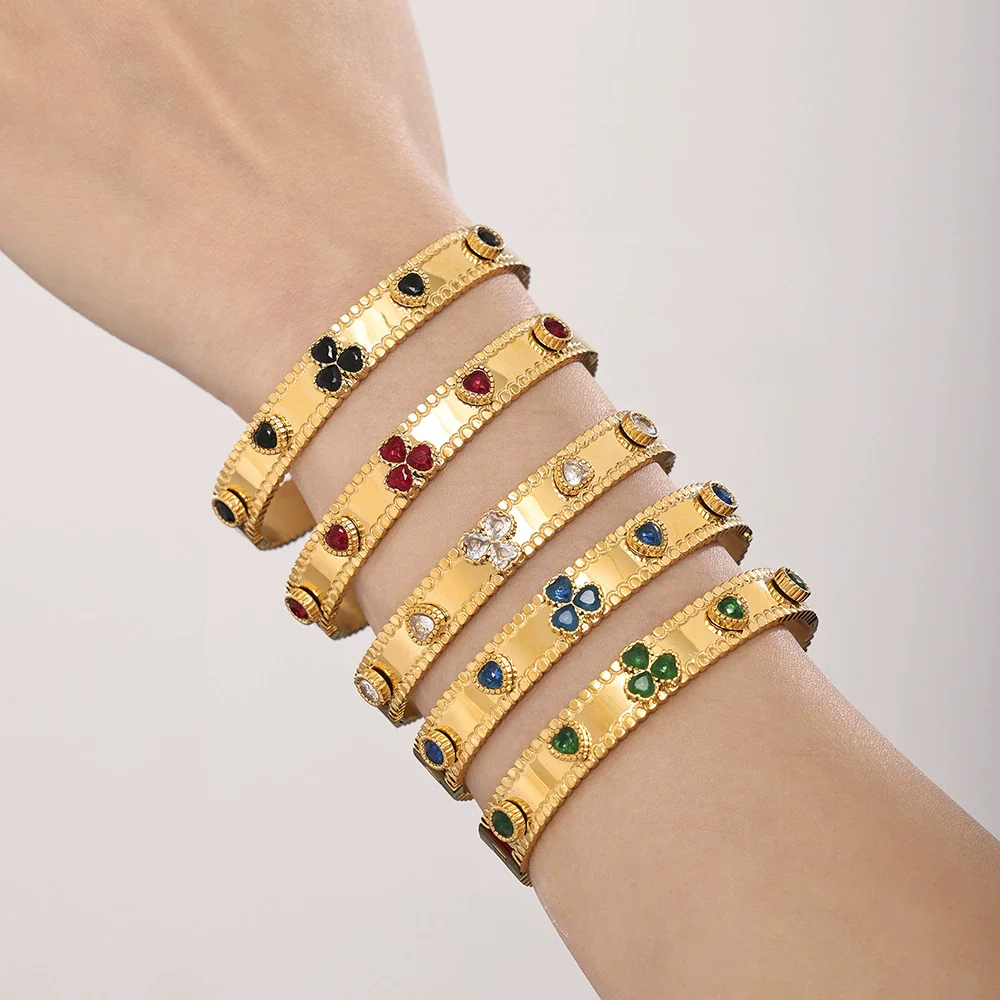 Ladies Bracelet Stainless Steel Zircon Glass Minimalist Geometric Electroplated - Image 3