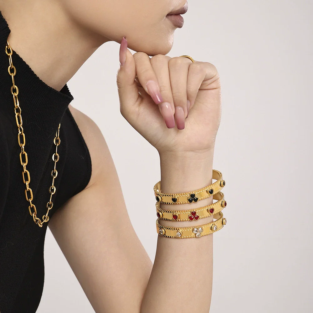 Ladies Bracelet Stainless Steel Zircon Glass Minimalist Geometric Electroplated - Image 4