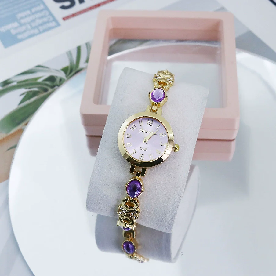 Ladies Bracelet Watch Casual Style Round Dial Stainless Steel Buckle Alloy Case Mineral Mirror - Image 2