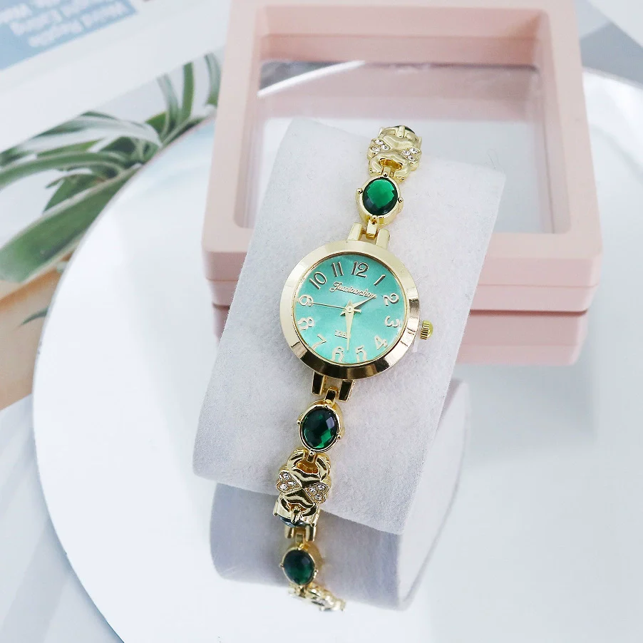 Ladies Bracelet Watch Casual Style Round Dial Stainless Steel Buckle Alloy Case Mineral Mirror - Image 3