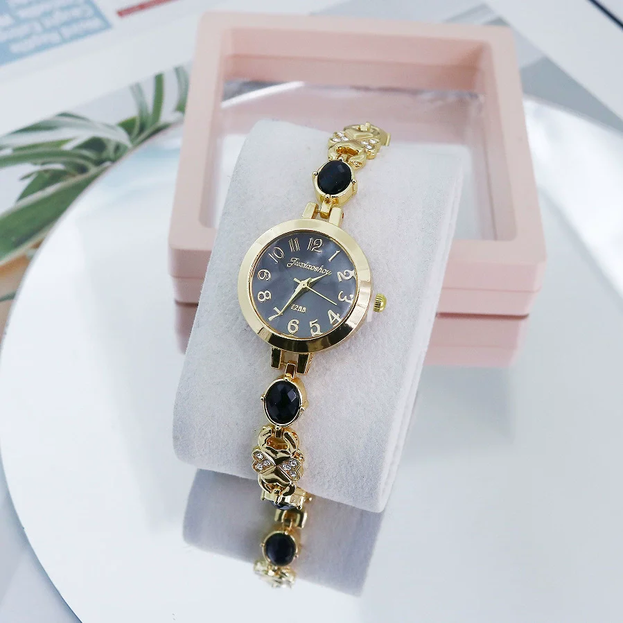 Ladies Bracelet Watch Casual Style Round Dial Stainless Steel Buckle Alloy Case Mineral Mirror - Image 4