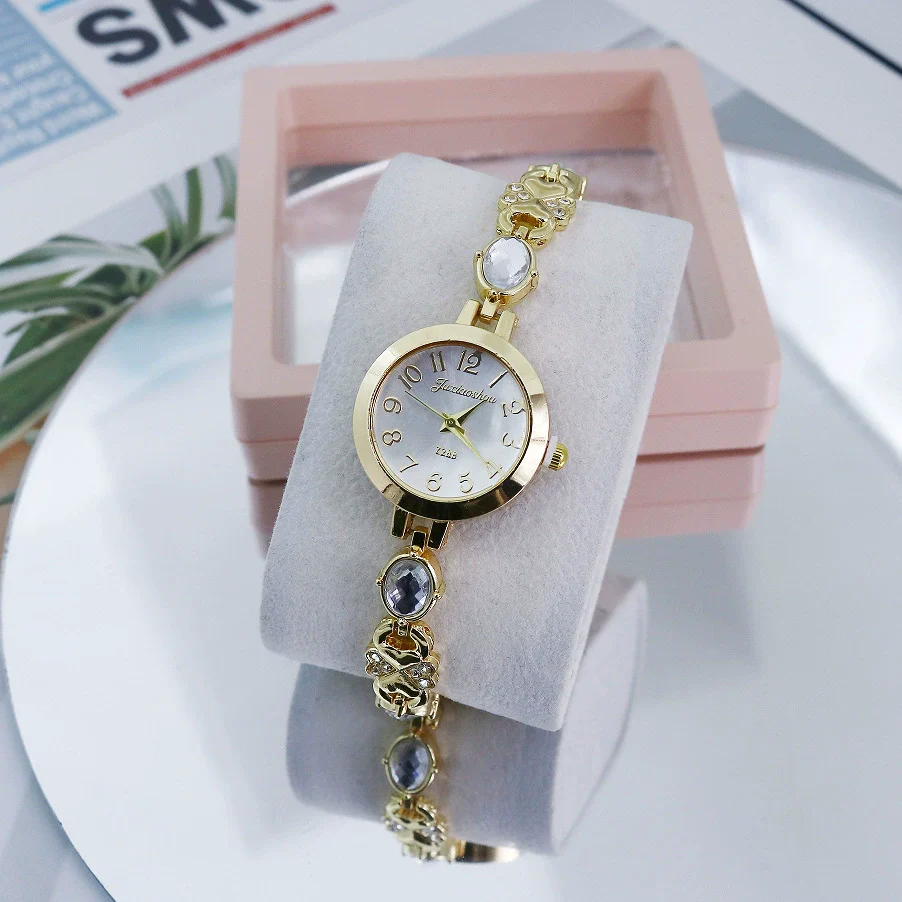Ladies Bracelet Watch Casual Style Round Dial Stainless Steel Buckle Alloy Case Mineral Mirror - Image 6