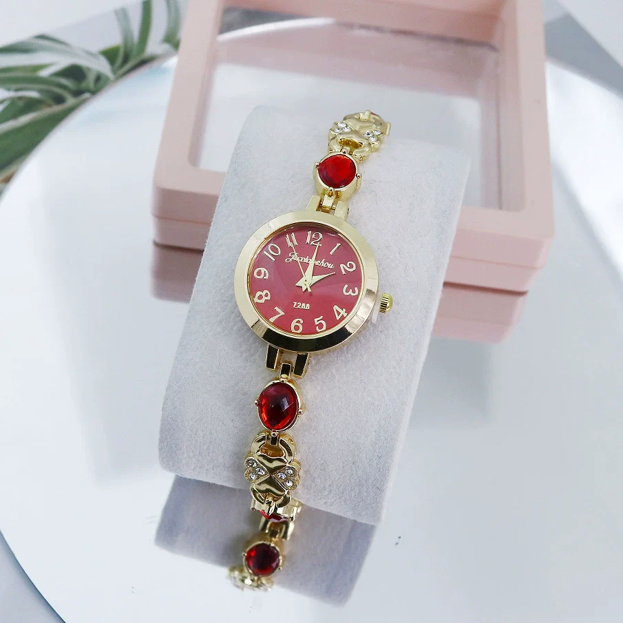 Ladies Bracelet Watch Casual Style Round Dial Stainless Steel Buckle Alloy Case Mineral Mirror - Image 8