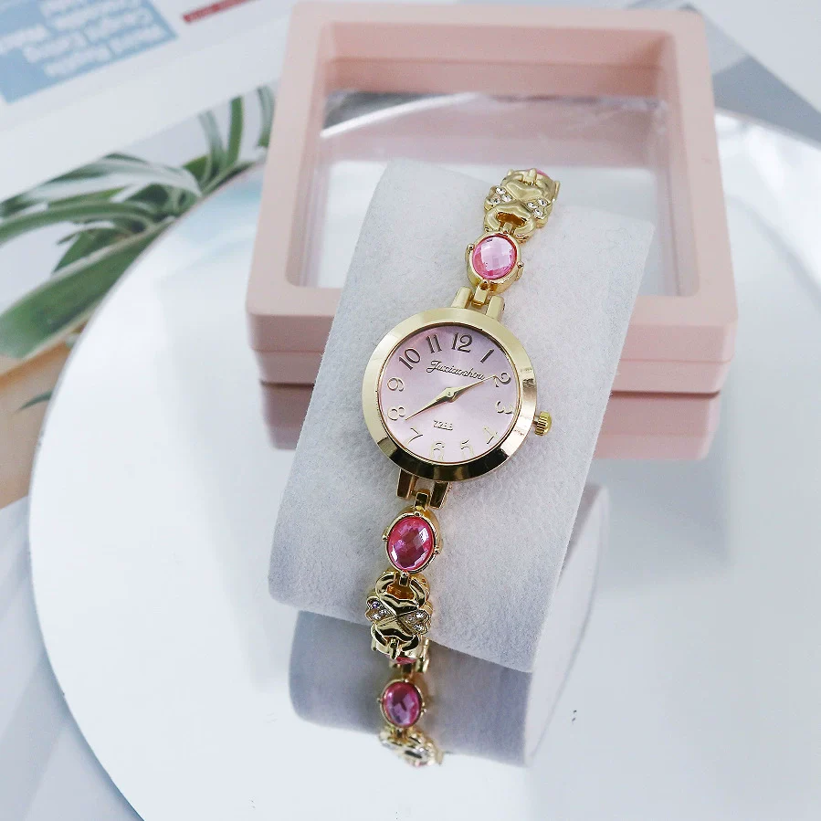 Ladies Bracelet Watch Casual Style Round Dial Stainless Steel Buckle Alloy Case Mineral Mirror - Image 9