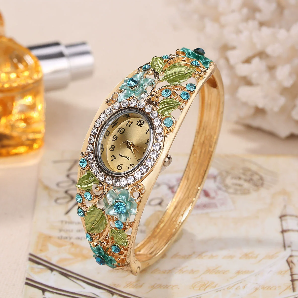 Ladies Cloisonne Flowery Antique Style Alloy Pendant Set With Oval Dial Watch - Image 6