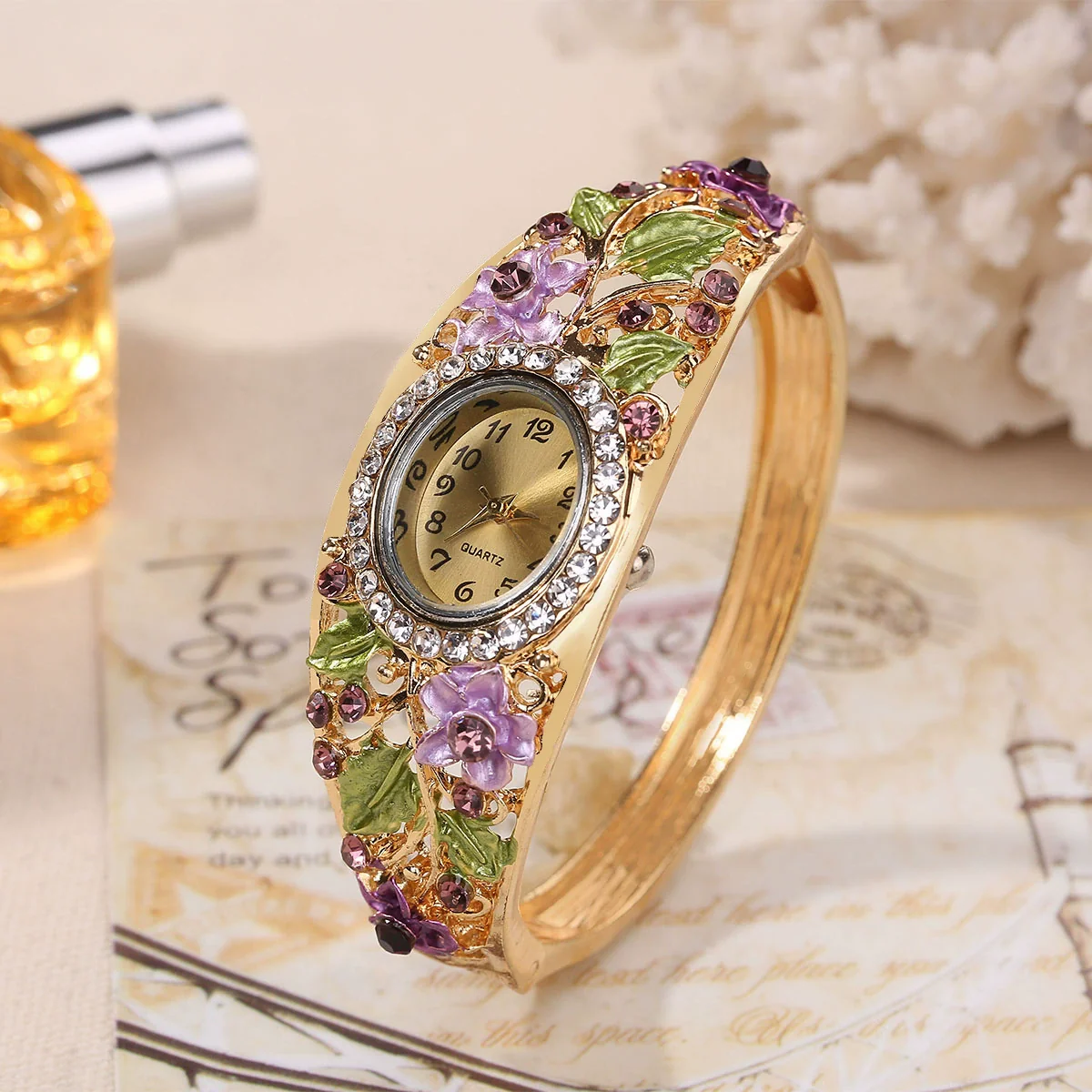Ladies Cloisonne Flowery Antique Style Alloy Pendant Set With Oval Dial Watch - Image 7