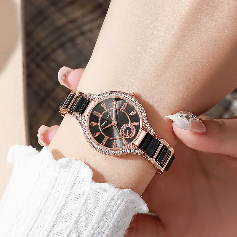 Ladies Fashion Alloy Ceramic Quartz Watch With Steel Band And Round Dial - Image 3