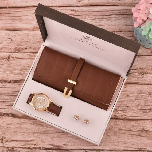 Ladies Fashion Elegant Leather Wallet Watch Earrings In Gift Box Modern Simplicity Style - Image 3