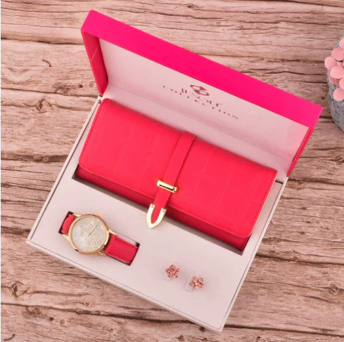 Ladies Fashion Elegant Leather Wallet Watch Earrings In Gift Box Modern Simplicity Style - Image 4