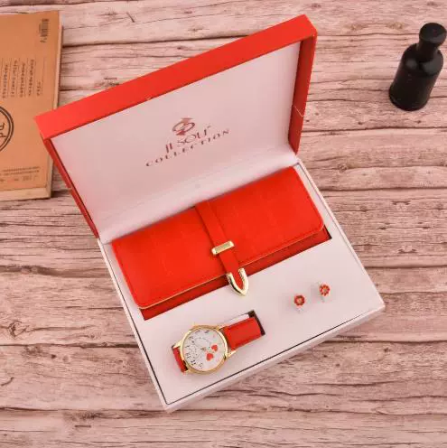 Ladies Fashion Elegant Leather Wallet Watch Earrings In Gift Box Modern Simplicity Style - Image 9