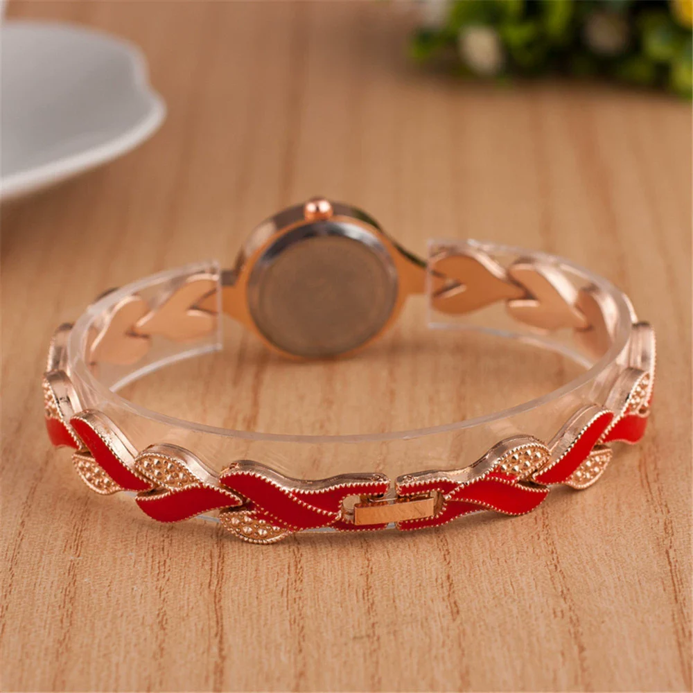 Ladies Fashion Leaf Bracelet Quartz Wrist Watch Alloy Material Round Dial - Image 4