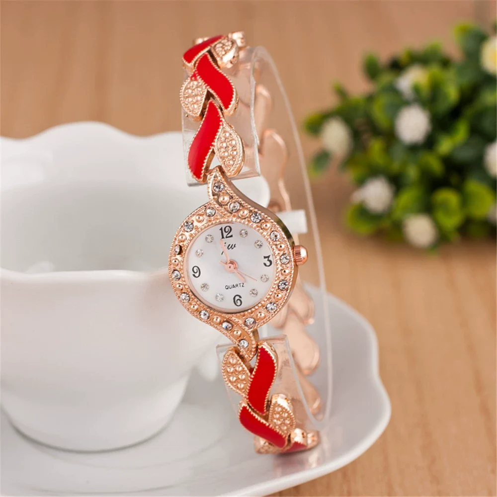Ladies Fashion Leaf Bracelet Quartz Wrist Watch Alloy Material Round Dial - Image 7