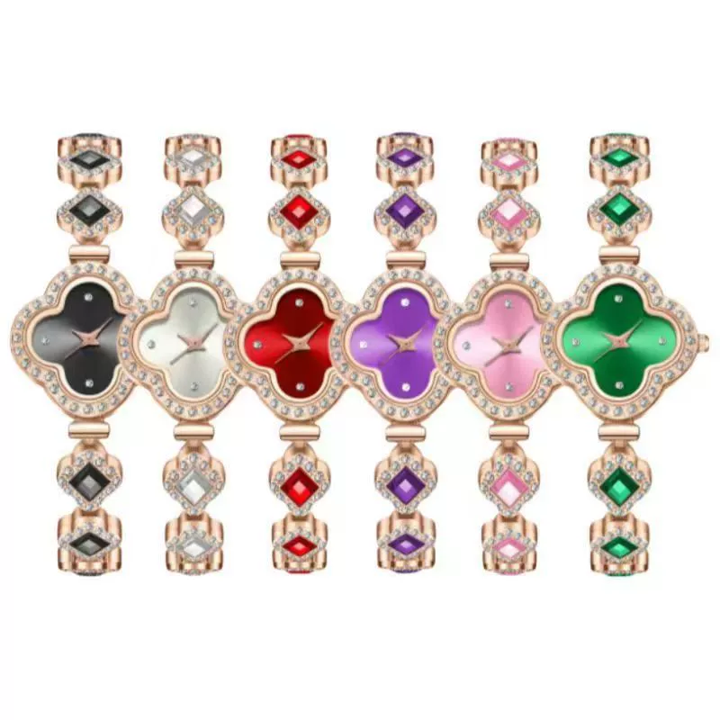 Ladies Fashion Luxury Fourleaf Clover Bracelet Quartz Watch Alloy Case Sapphire Crystal Glass Mirror Fine Steel Strap - Image 2
