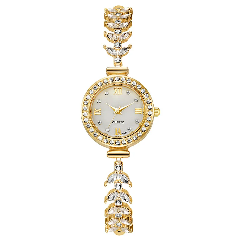 Ladies Fashion Simple Diamond Quartz Watch Alloy Stainless Steel Ordinary Glass Mirror Round - Image 5