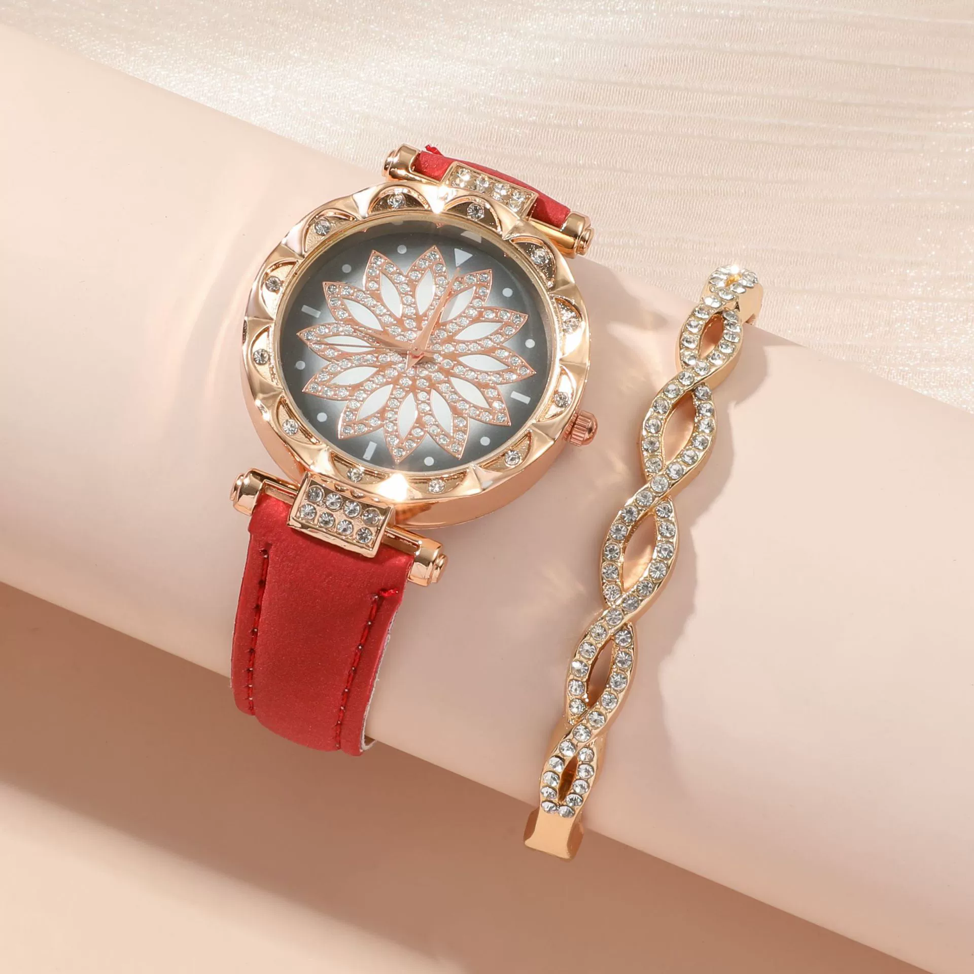 Ladies Leisure Alloy Quartz Watch And Pu Strap Jewelry Set With Round Dial Including Bracelet Ring Earrings And Necklace - Image 3