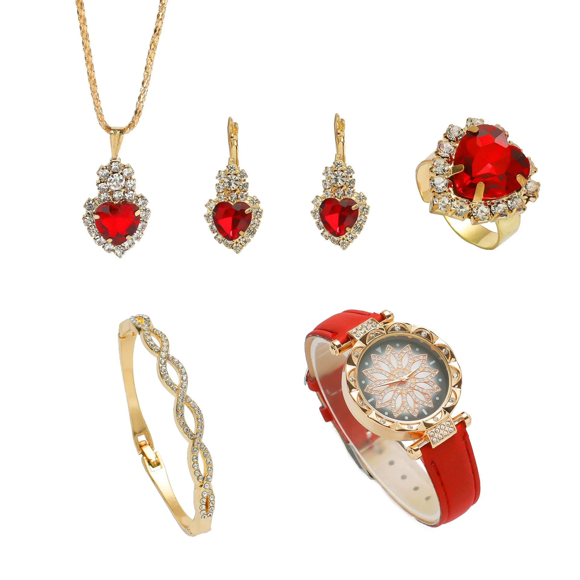 Ladies Leisure Alloy Quartz Watch And Pu Strap Jewelry Set With Round Dial Including Bracelet Ring Earrings And Necklace - Image 5