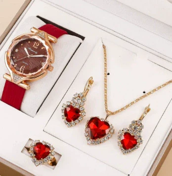 Ladies Leisure Alloy Quartz Watch And Pu Strap Jewelry Set With Round Dial Including Bracelet Ring Earrings And Necklace - Image 7