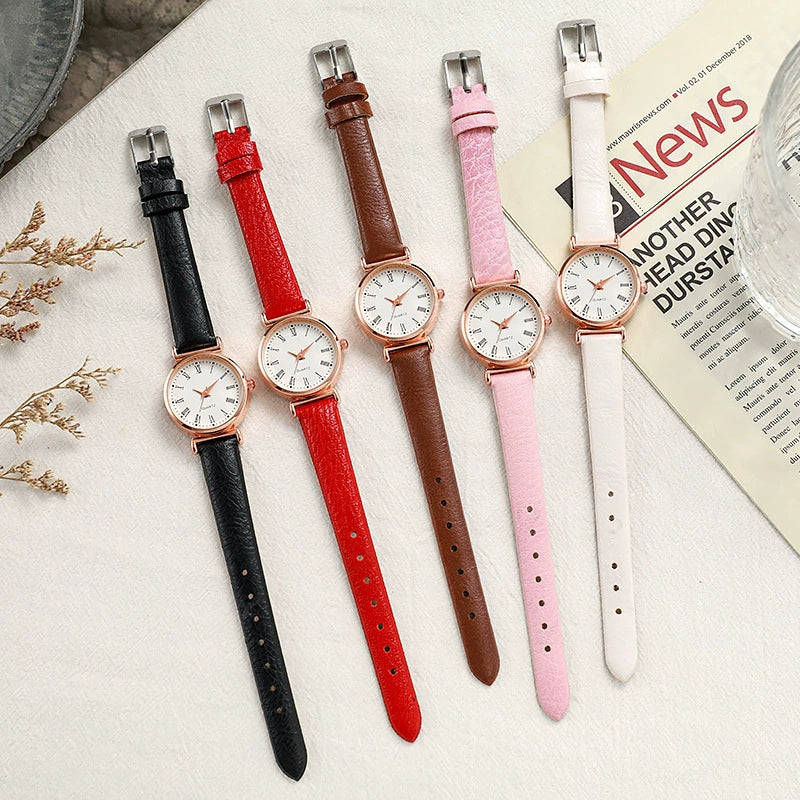 Ladies Luxury Quartz Watch Alloy Case Imitation Leather Strap Stainless Steel Buckle Round Dial Casual Style
